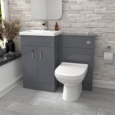 Nes Home 1000mm Freestanding Grey Basin Vanity Unit & Back To Wall Toilet - image 1