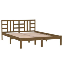 Berkfield Bed Frame Honey Brown Solid Wood 200X200 Cm - thumbnail 4
