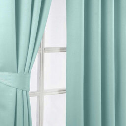 "Homescapes Pastel Blue Herringbone Chevron Blackout Thermal Curtains Pair Eyelet Style, 45X72""" - thumbnail 2