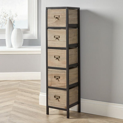 Home Source Derwent Fully Assembled Solid Wood 5 Drawer Chest Of Drawers Storage Unit Organiser Metal Frame - image 1