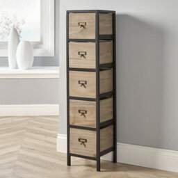 Home Source Derwent Fully Assembled Solid Wood 5 Drawer Chest Of Drawers Storage Unit Organiser Metal Frame - thumbnail 1
