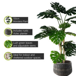 Pegdev - Pdl 150Cm Artificial Monstera Plant With Large Rustic Fibreglass Planter Faux Tree For Home Or Office Indoor Decoration - thumbnail 2