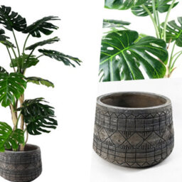 Pegdev - Pdl 150Cm Artificial Monstera Plant With Large Rustic Fibreglass Planter Faux Tree For Home Or Office Indoor Decoration - thumbnail 5