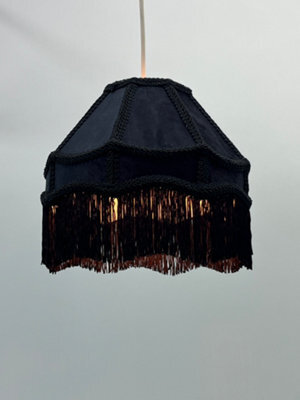 K Living Stunning Blac Traditional Velvet Lamp Shade With Tassels 10Inch - image 1