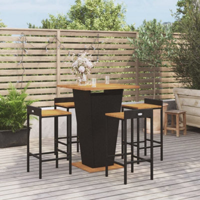 Berkfield 5 Piece Garden Bar Set Black Poly Rattan&solid Wood Acacia - image 1