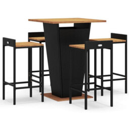 Berkfield 5 Piece Garden Bar Set Black Poly Rattan&solid Wood Acacia - thumbnail 2