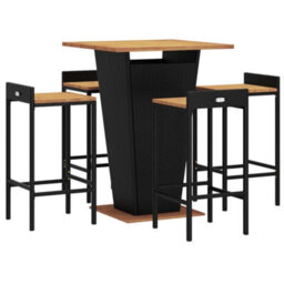 Berkfield 5 Piece Garden Bar Set Black Poly Rattan&solid Wood Acacia - thumbnail 3