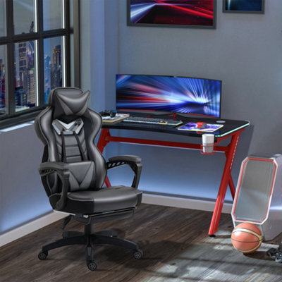 Vinsetto Gaming Chair Ergonomic Reclining Manual Footrest Wheels Stylish Grey - image 1