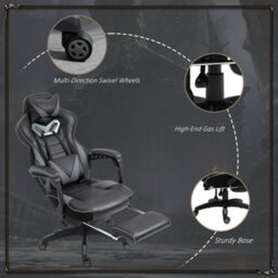 Vinsetto Gaming Chair Ergonomic Reclining Manual Footrest Wheels Stylish Grey - thumbnail 8