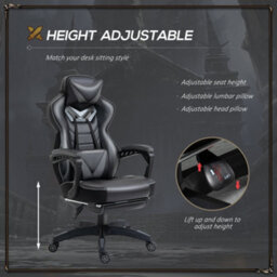 Vinsetto Gaming Chair Ergonomic Reclining Manual Footrest Wheels Stylish Grey - thumbnail 4
