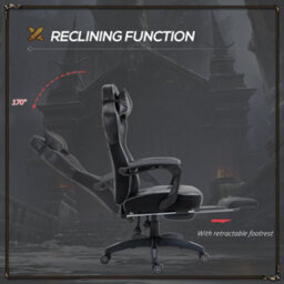 Vinsetto Gaming Chair Ergonomic Reclining Manual Footrest Wheels Stylish Grey - thumbnail 5