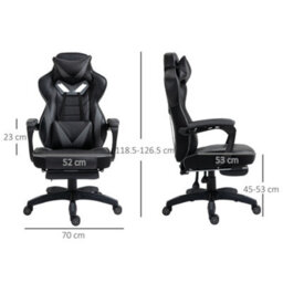 Vinsetto Gaming Chair Ergonomic Reclining Manual Footrest Wheels Stylish Grey - thumbnail 3
