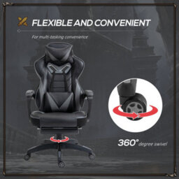 Vinsetto Gaming Chair Ergonomic Reclining Manual Footrest Wheels Stylish Grey - thumbnail 6