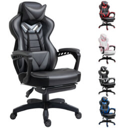 Vinsetto Gaming Chair Ergonomic Reclining Manual Footrest Wheels Stylish Grey - thumbnail 2