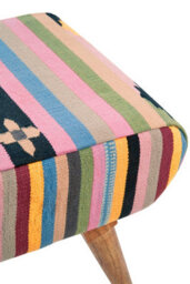 Orsina Upholstered Footstool, Tribal Pattern Cotton Seat With Mango Wood Legs, Handcrafted Boho Accent Stool - thumbnail 5