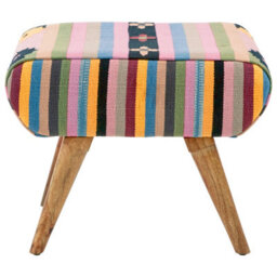 Orsina Upholstered Footstool, Tribal Pattern Cotton Seat With Mango Wood Legs, Handcrafted Boho Accent Stool - thumbnail 4
