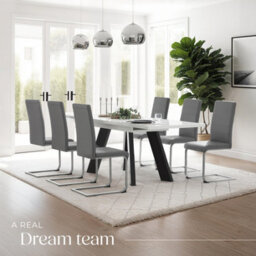 Tectake Set Of 2 Dining Chairs - Cantilevered, High Backrest, Flat Steel Frame  - Grey - thumbnail 8