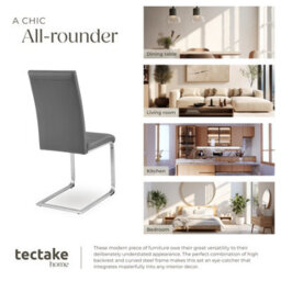 Tectake Set Of 2 Dining Chairs - Cantilevered, High Backrest, Flat Steel Frame  - Grey - thumbnail 7