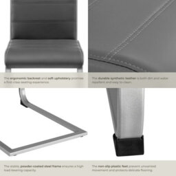 Tectake Set Of 2 Dining Chairs - Cantilevered, High Backrest, Flat Steel Frame  - Grey - thumbnail 5