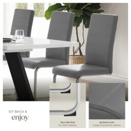 Tectake Set Of 2 Dining Chairs - Cantilevered, High Backrest, Flat Steel Frame  - Grey - thumbnail 4