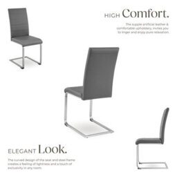 Tectake Set Of 2 Dining Chairs - Cantilevered, High Backrest, Flat Steel Frame  - Grey - thumbnail 3