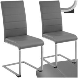 Tectake Set Of 2 Dining Chairs - Cantilevered, High Backrest, Flat Steel Frame  - Grey - thumbnail 1