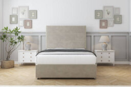 "Sloomy Texas Cream Plush Divan Bed Base 2 Drawers Same Side With 26"" Strutted Headboard 5' King" - thumbnail 2