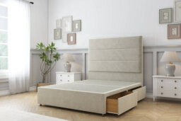 "Sloomy Texas Cream Plush Divan Bed Base 2 Drawers Same Side With 26"" Strutted Headboard 5' King" - thumbnail 4