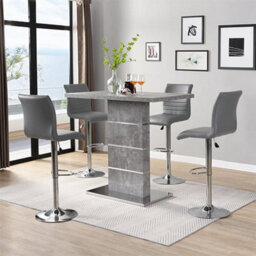 Furniture in Fashion Parini Concrete Effect Bar Table With 4 Ripple Grey Stools