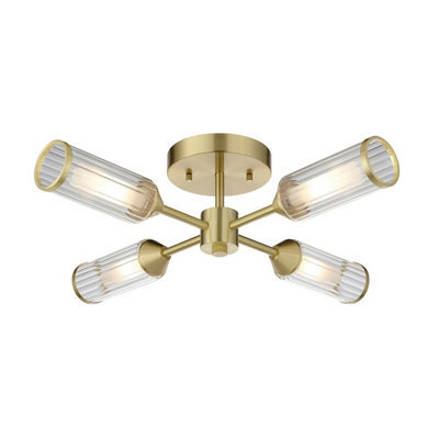 Luminosa Lighting Luminosa Trieste Multi Arm Semi Flush Ceiling Lamp Satin Brass Plate, Clear, Frosted Glass - image 1