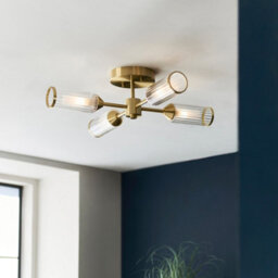Luminosa Lighting Luminosa Trieste Multi Arm Semi Flush Ceiling Lamp Satin Brass Plate, Clear, Frosted Glass - thumbnail 3