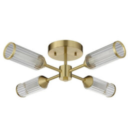 Luminosa Lighting Luminosa Trieste Multi Arm Semi Flush Ceiling Lamp Satin Brass Plate, Clear, Frosted Glass - thumbnail 6