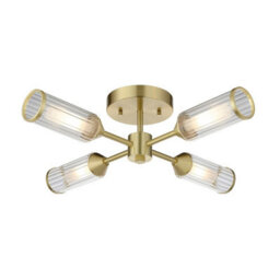 Luminosa Lighting Luminosa Trieste Multi Arm Semi Flush Ceiling Lamp Satin Brass Plate, Clear, Frosted Glass