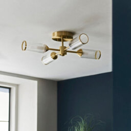 Luminosa Lighting Luminosa Trieste Multi Arm Semi Flush Ceiling Lamp Satin Brass Plate, Clear, Frosted Glass - thumbnail 4