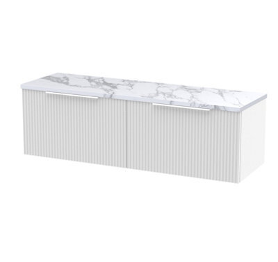 Balterley Tixall Fluted 2 Drawer Wall Hung Vanity Unit With Laminate Worktop, Satin White, 1200mm - image 1