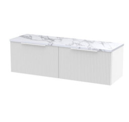 Balterley Tixall Fluted 2 Drawer Wall Hung Vanity Unit With Laminate Worktop, Satin White, 1200mm