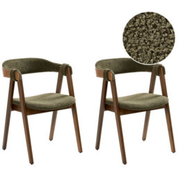 Beliani Set Of 2 Dining Chairs Day Boucle Dark Brown/ Green - thumbnail 1