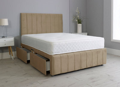 Comfy Deluxe 4Ft6 Double Panel Mink Plush Divan Bed Set Headboard & Footboard 0 Drawers - image 1
