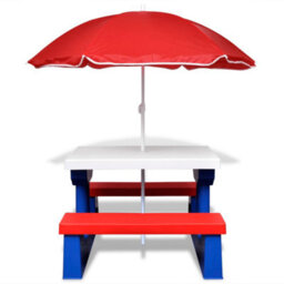 Vidaxl Kids' Picnic Table With Benches And Parasol Multicolour - thumbnail 2