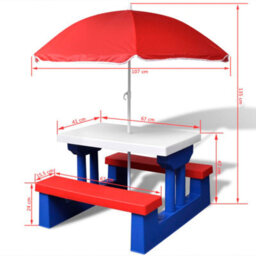 Vidaxl Kids' Picnic Table With Benches And Parasol Multicolour - thumbnail 3