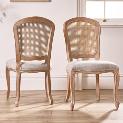 Dibor Set Of 2 Rustic Vintage Loire Solid Wood Frame Home Furniture Rattan Back Dining Chairs - image 1