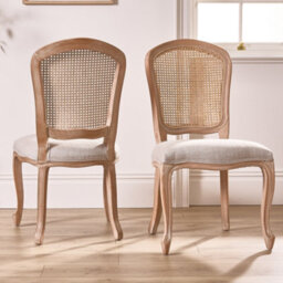 Dibor Set Of 2 Rustic Vintage Loire Solid Wood Frame Home Furniture Rattan Back Dining Chairs