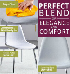 Hallowood Furniture Cullompton Light Grey Fabric Dining Chair With Silver Legs X 2 - thumbnail 5