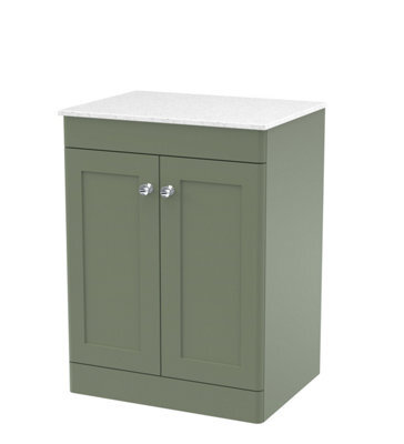 Balterley Swynnerton Traditional 2 Door Floor Standing Vanity Unit With Marble Top, Satin Green, 600mm - image 1