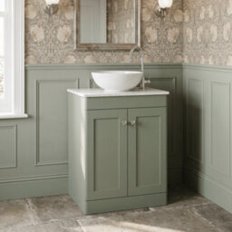 Balterley Swynnerton Traditional 2 Door Floor Standing Vanity Unit With Marble Top, Satin Green, 600mm - thumbnail 4
