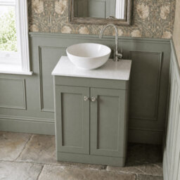 Balterley Swynnerton Traditional 2 Door Floor Standing Vanity Unit With Marble Top, Satin Green, 600mm - thumbnail 3