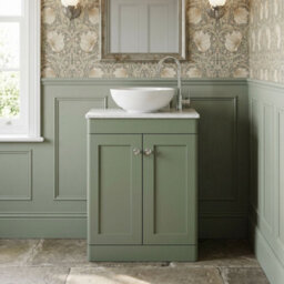 Balterley Swynnerton Traditional 2 Door Floor Standing Vanity Unit With Marble Top, Satin Green, 600mm - thumbnail 2