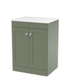Balterley Swynnerton Traditional 2 Door Floor Standing Vanity Unit With Marble Top, Satin Green, 600mm - thumbnail 1