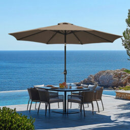 Rinse Bathrooms Outdoor Patio Garden Parasol 2.7M Sun Shade Umbrella Canopy W/crank Tilt Uv Protection Brown/taupe