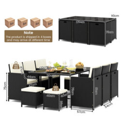Costway 11 Pieces Patio Wicker Dining Set Outdoor Rattan Conversation Furniture Set - thumbnail 3